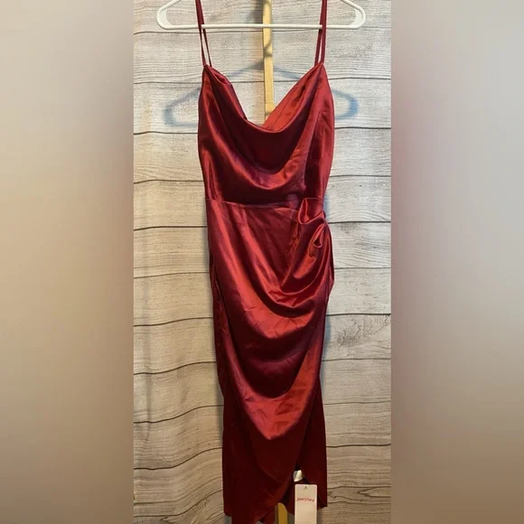 Parthea | Dresses | Parthea Draped Collar Wrap Ruched Satin Cami Dress Wine  Red Size Small | Poshmark
